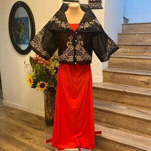 Black Embroidered Shrug Filipiniana Maria Clara L Bolero Over L Red Maxi Dress